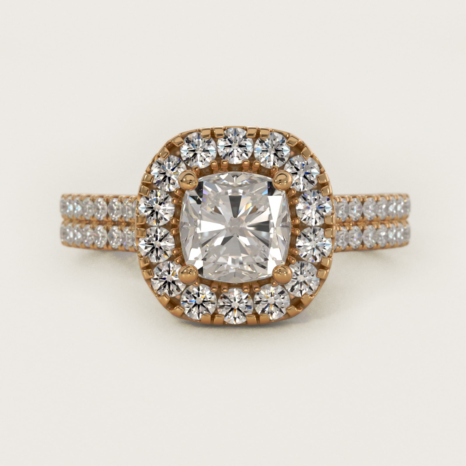 Double Shank Diamond Halo Engagement Ring In 14K Yellow Gold By James Allen - Cushion Center