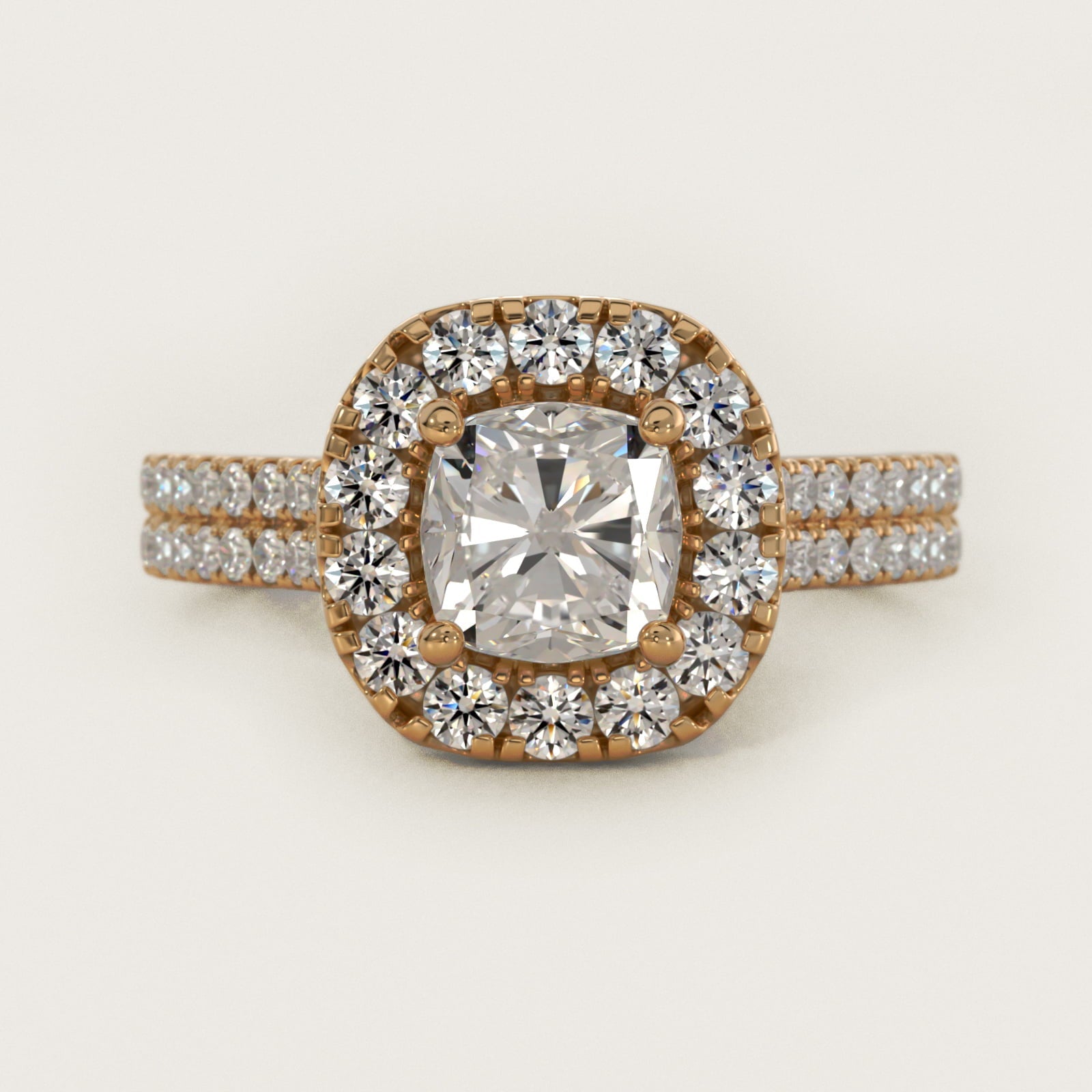 Double Shank Diamond Halo Engagement Ring In 18k Yellow Gold By James Allen - Cushion Center