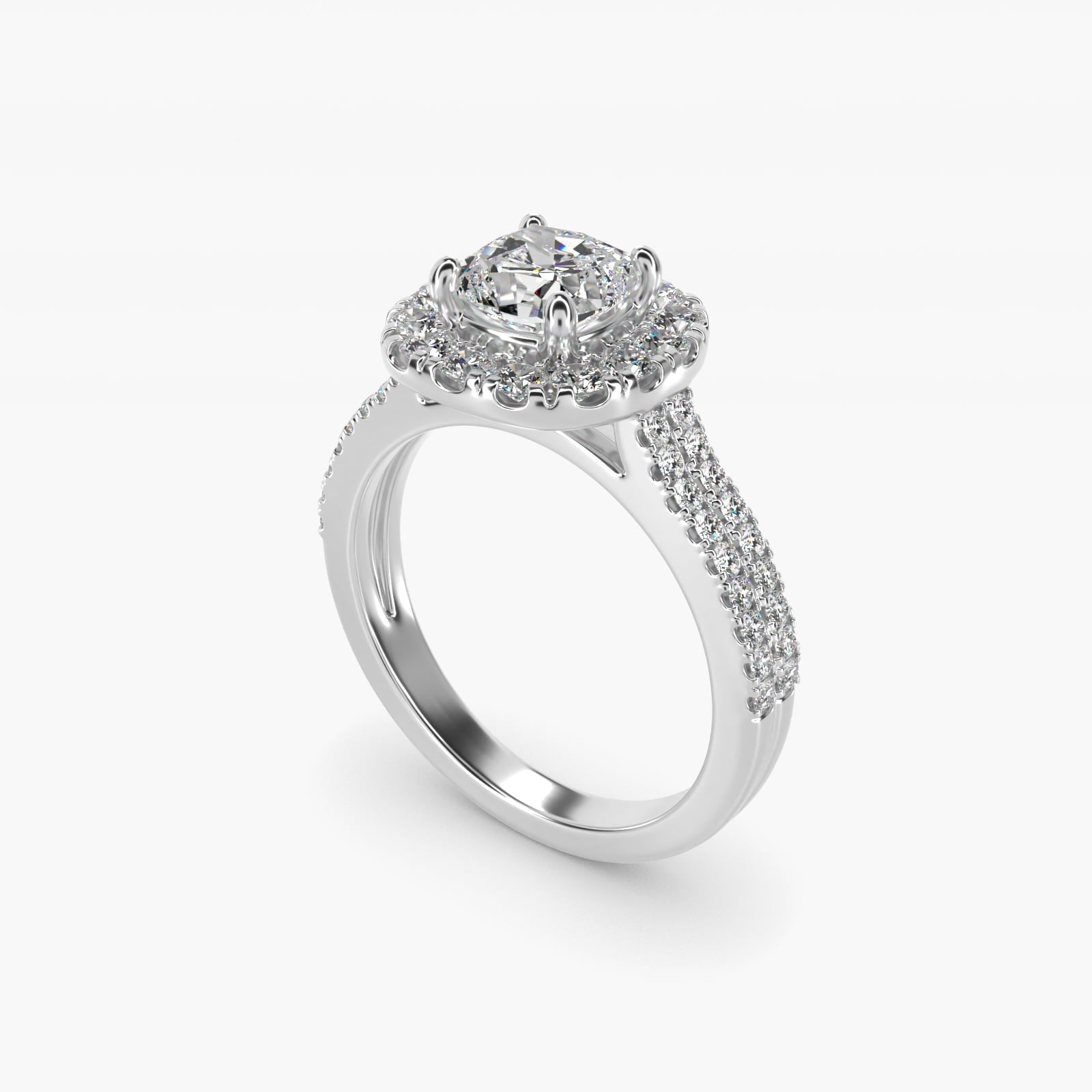 Double Shank Diamond Halo Engagement Ring In Platinum By James Allen - Cushion Center