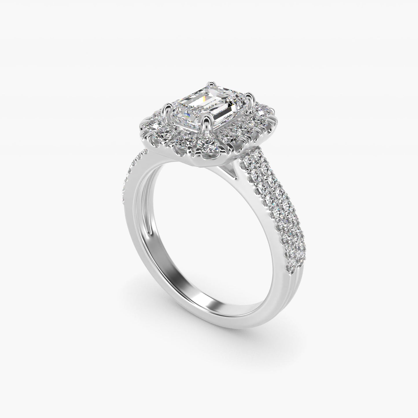 Double Shank Diamond Halo Engagement Ring In 14K White Gold By James Allen - Emerald Center