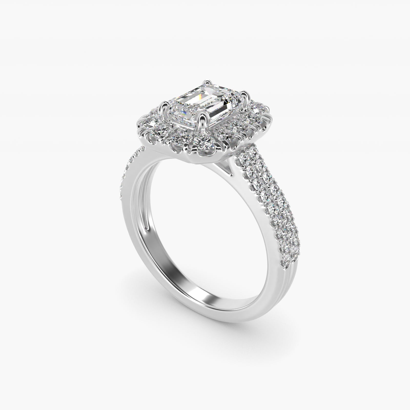 Double Shank Diamond Halo Engagement Ring In 18k White Gold By James Allen - Emerald Center