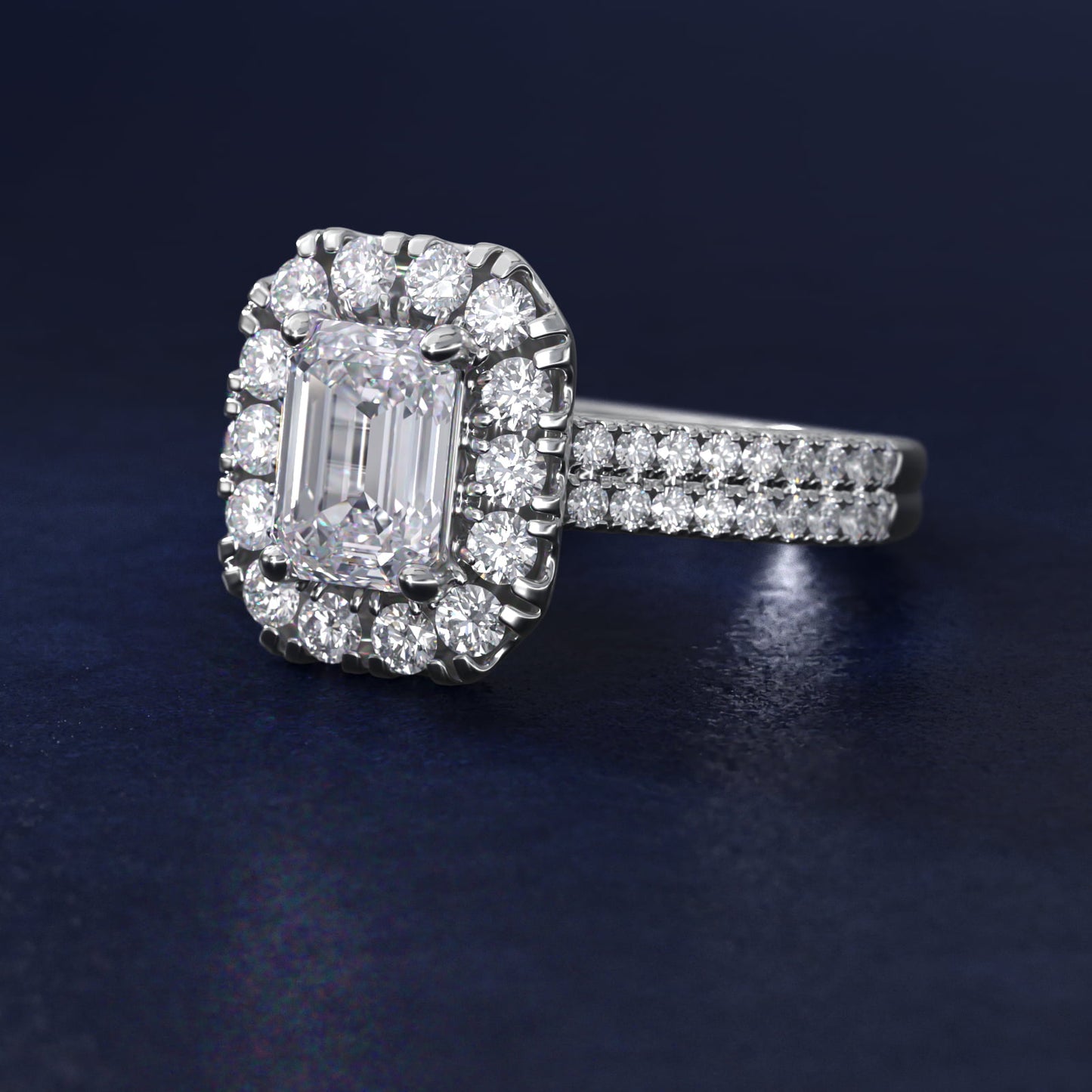 Double Shank Diamond Halo Engagement Ring In 14K White Gold By James Allen - Emerald Center
