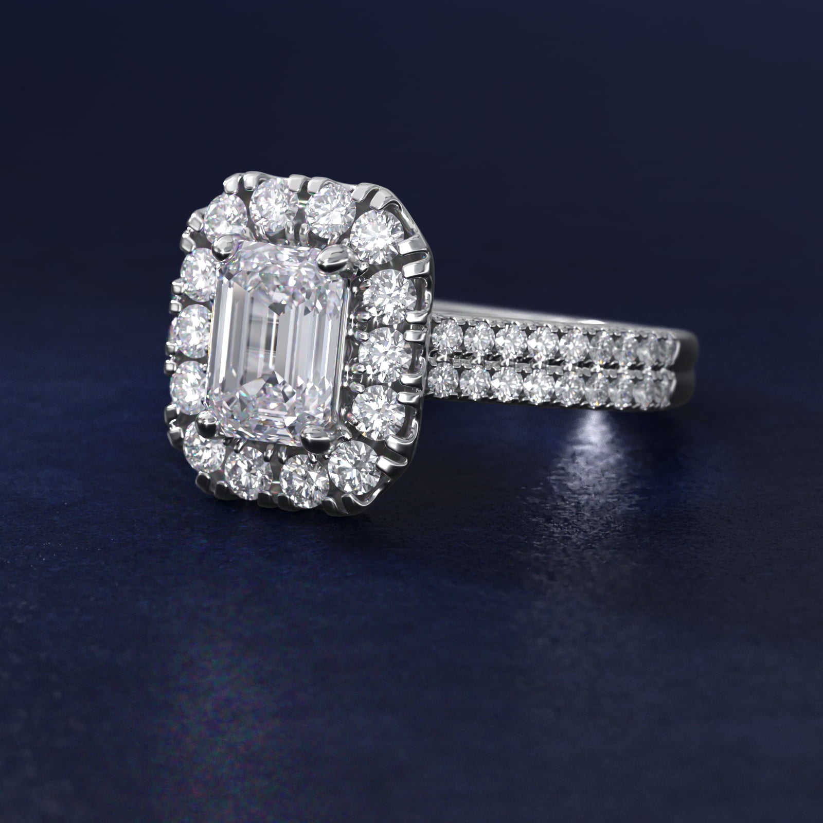 Double Shank Diamond Halo Engagement Ring In 14K White Gold By James Allen - Emerald Center