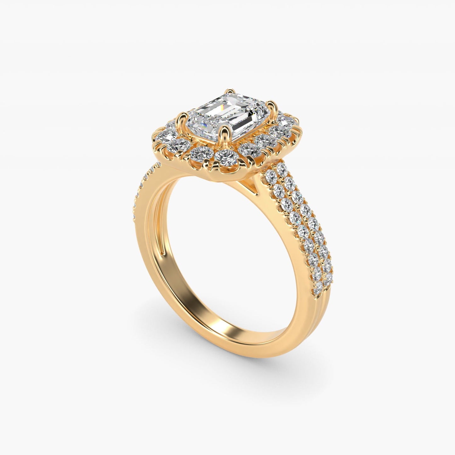 Double Shank Diamond Halo Engagement Ring In 18k Yellow Gold By James Allen - Emerald Center