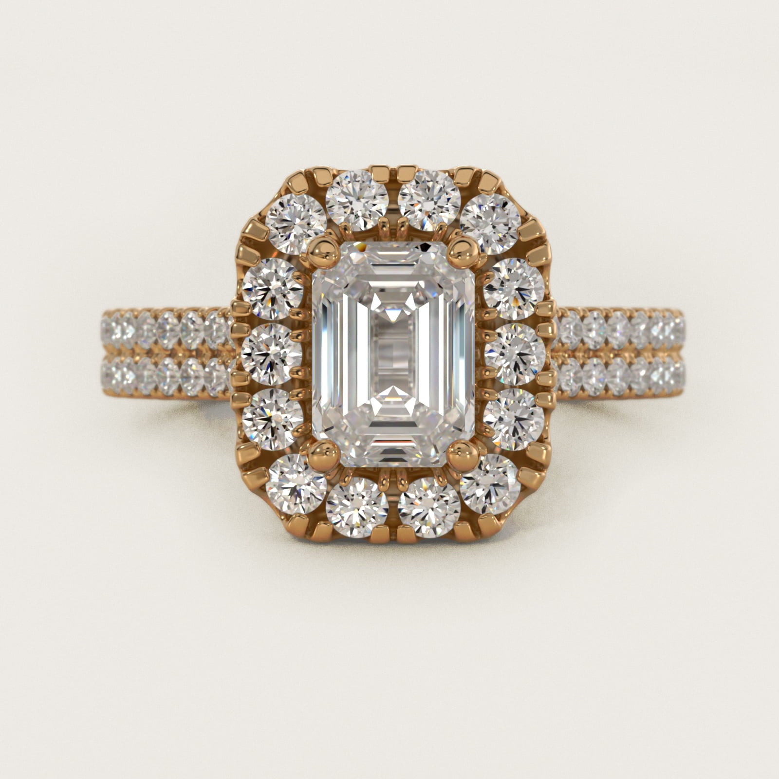 Double Shank Diamond Halo Engagement Ring In 14K Yellow Gold By James Allen - Emerald Center