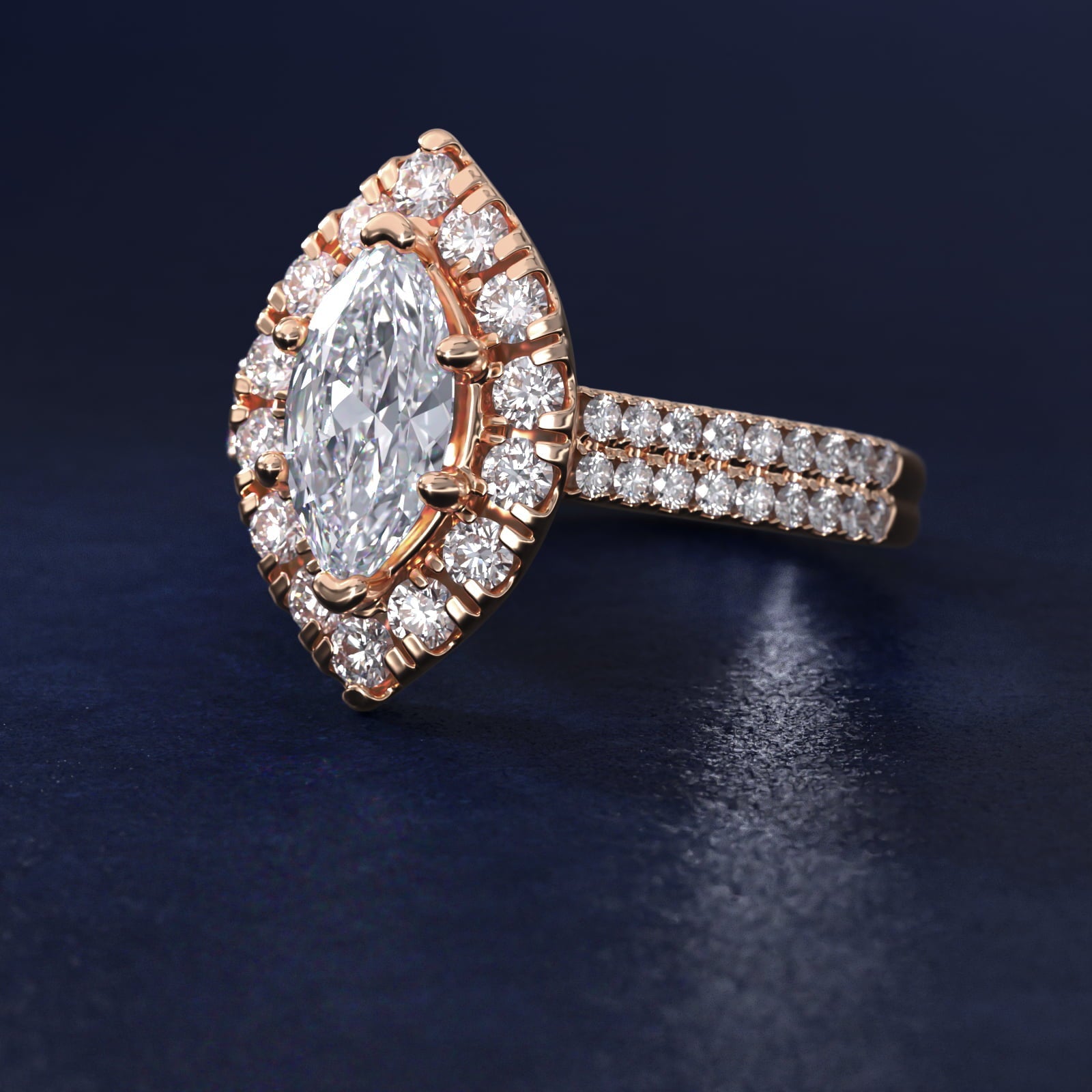 Double Shank Diamond Halo Engagement Ring In 18k Rose Gold By James Allen - Marquise Center