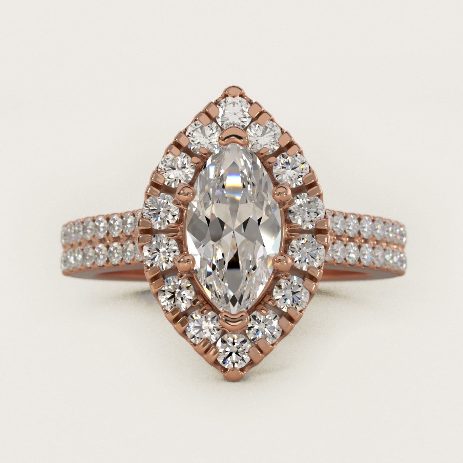 Double Shank Diamond Halo Engagement Ring In 14K Rose Gold By James Allen - Marquise Center