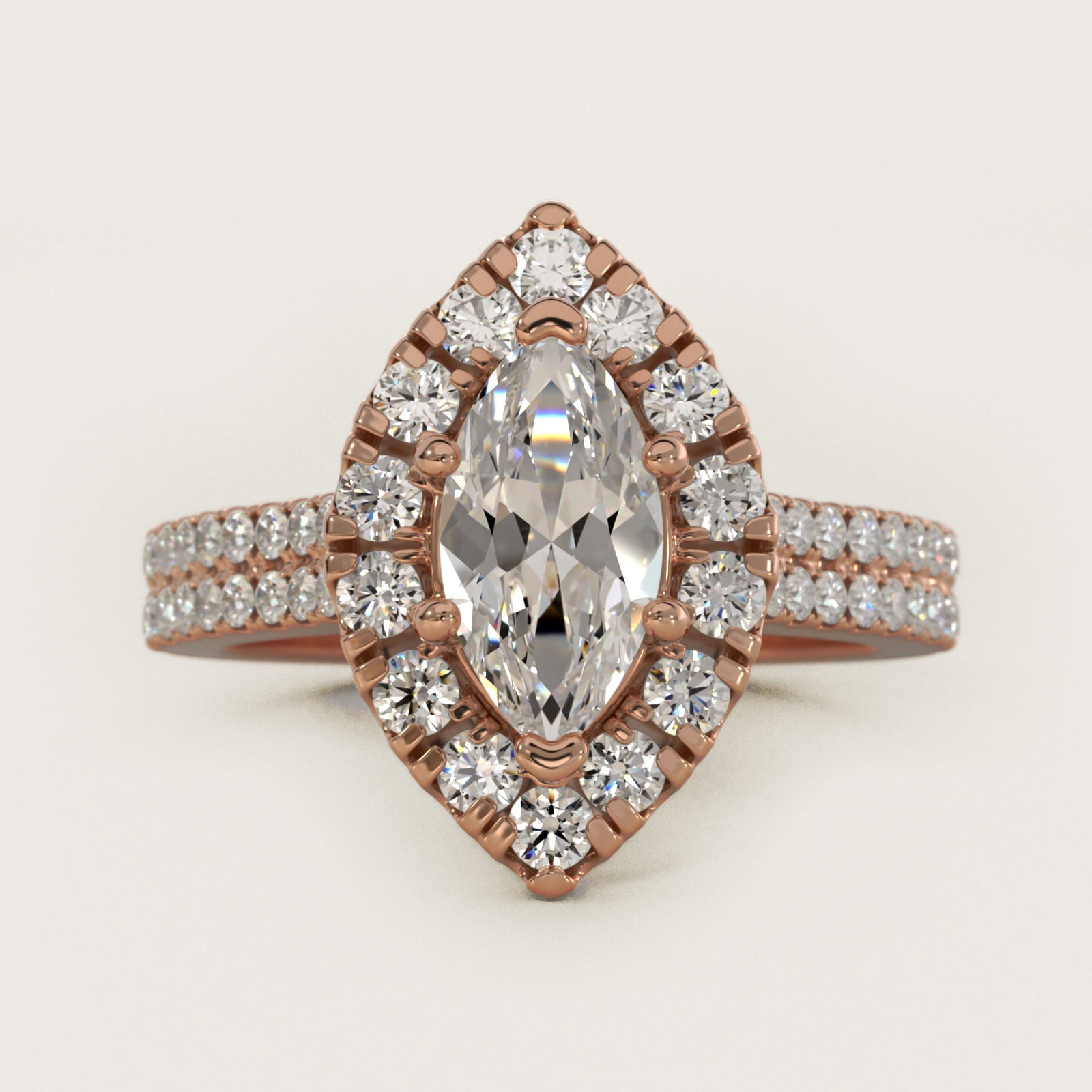 Double Shank Diamond Halo Engagement Ring In 18k Rose Gold By James Allen - Marquise Center