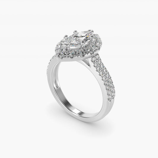 Double Shank Diamond Halo Engagement Ring In 14K White Gold By James Allen - Marquise Center