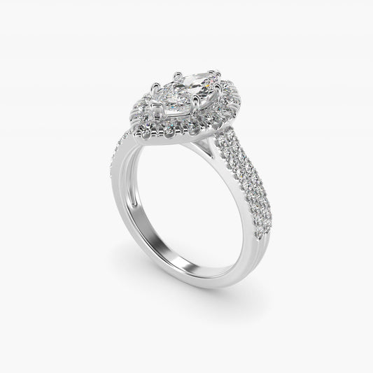 Double Shank Diamond Halo Engagement Ring In 18k White Gold By James Allen - Marquise Center