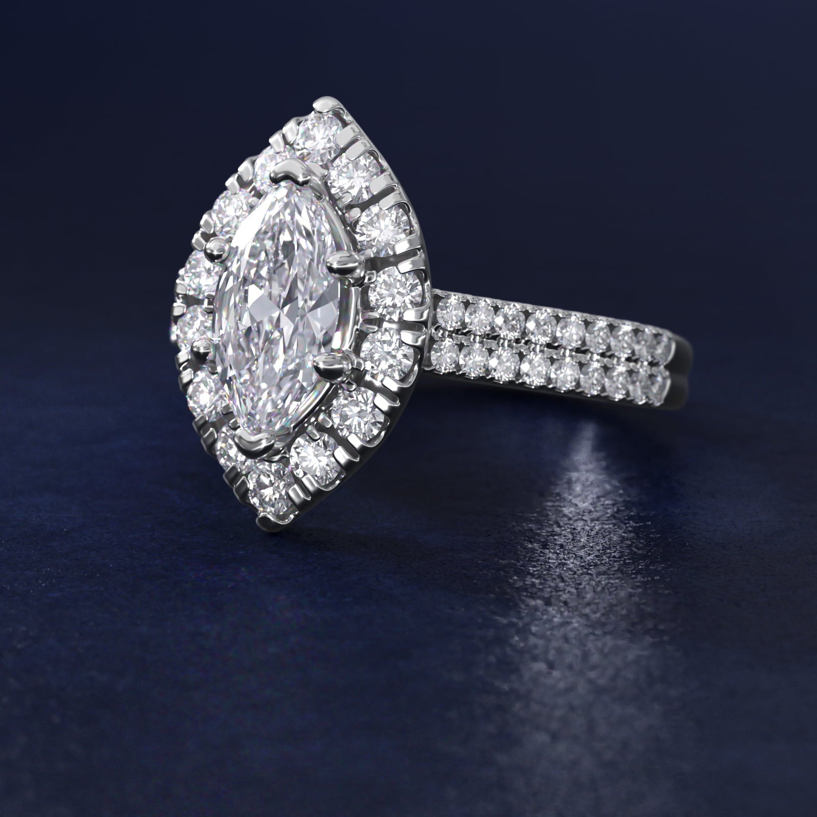 Double Shank Diamond Halo Engagement Ring In 14K White Gold By James Allen - Marquise Center