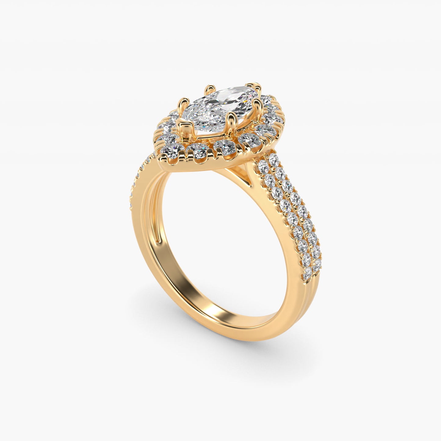 Double Shank Diamond Halo Engagement Ring In 14K Yellow Gold By James Allen - Marquise Center
