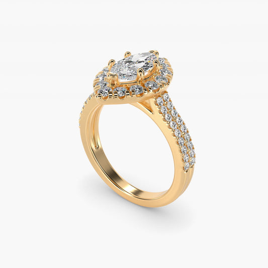 Double Shank Diamond Halo Engagement Ring In 18k Yellow Gold By James Allen - Marquise Center