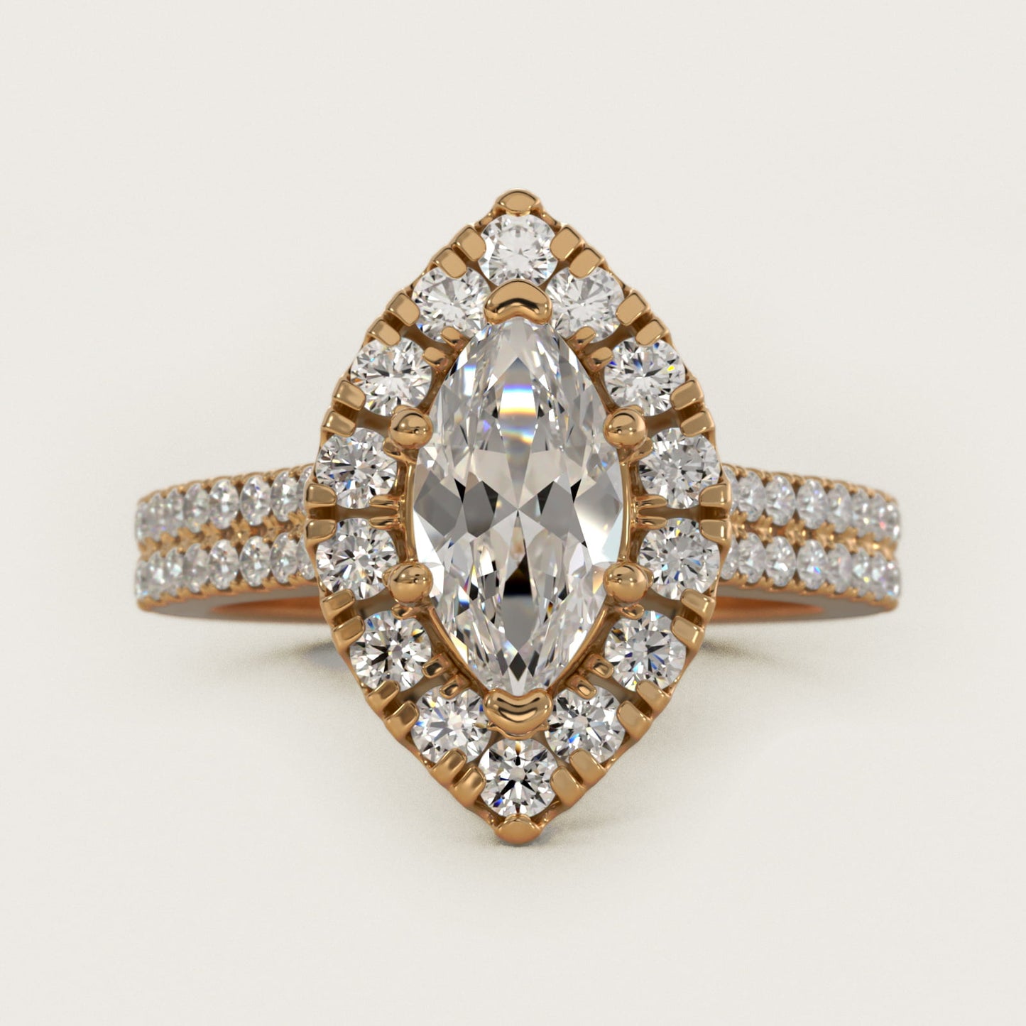 Double Shank Diamond Halo Engagement Ring In 14K Yellow Gold By James Allen - Marquise Center