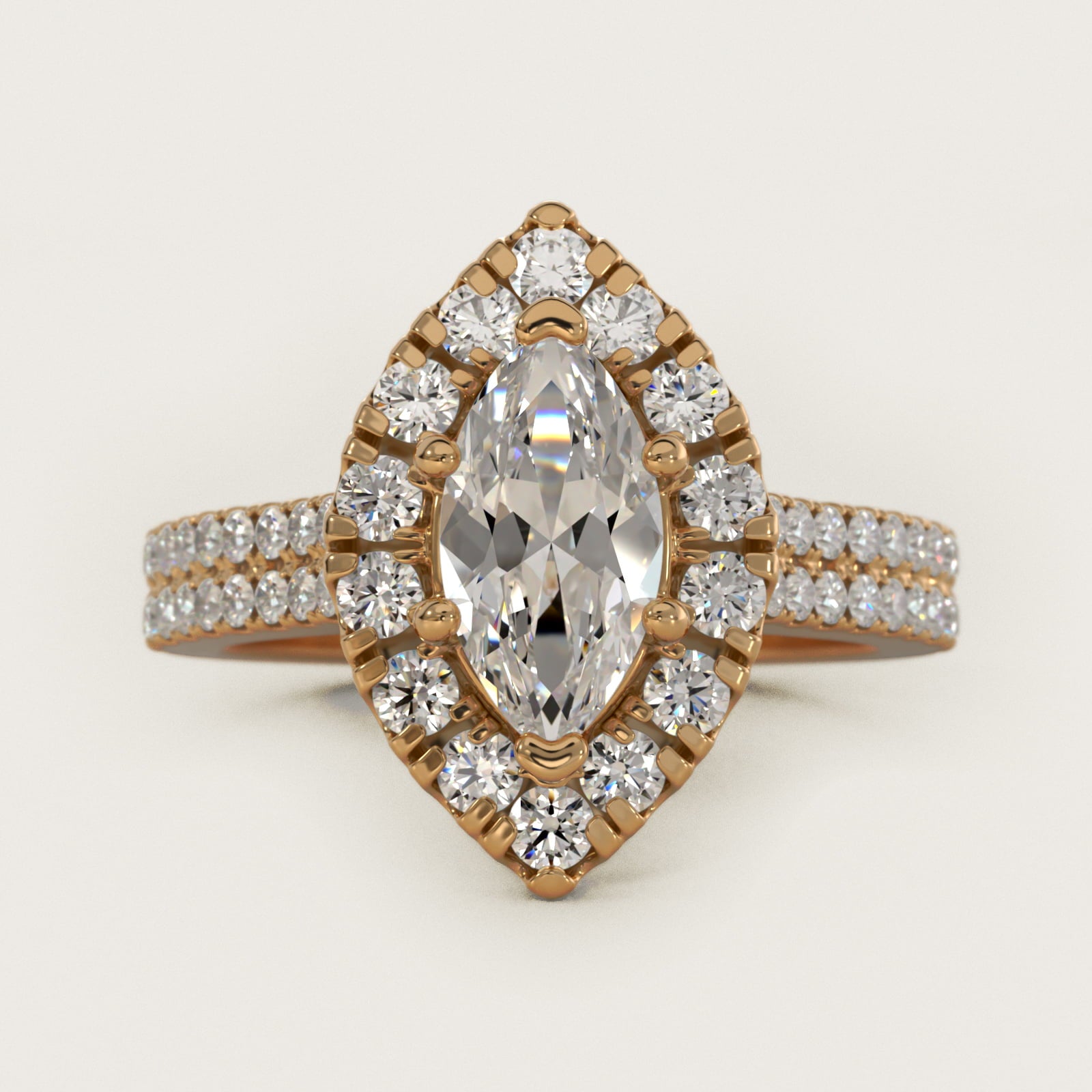 Double Shank Diamond Halo Engagement Ring In 14K Yellow Gold By James Allen - Marquise Center