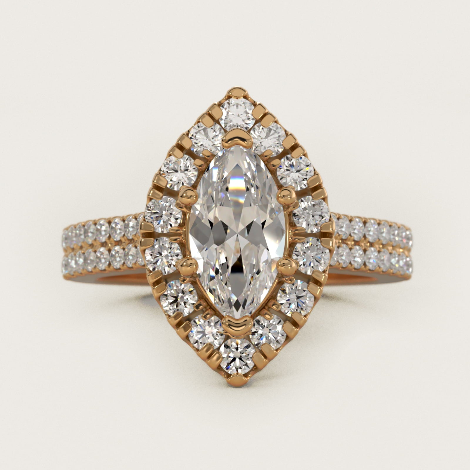 Double Shank Diamond Halo Engagement Ring In 18k Yellow Gold By James Allen - Marquise Center