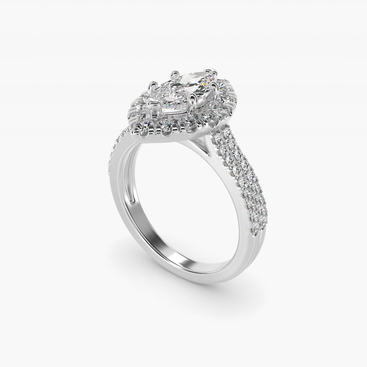 Double Shank Diamond Halo Engagement Ring In Platinum By James Allen - Marquise Center