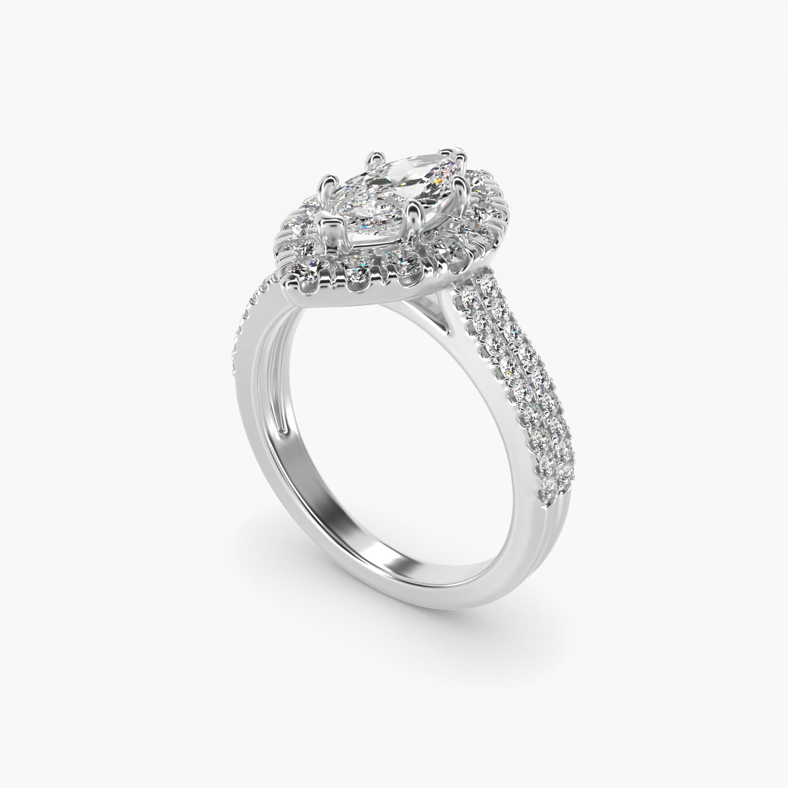 Double Shank Diamond Halo Engagement Ring In Platinum By James Allen - Marquise Center
