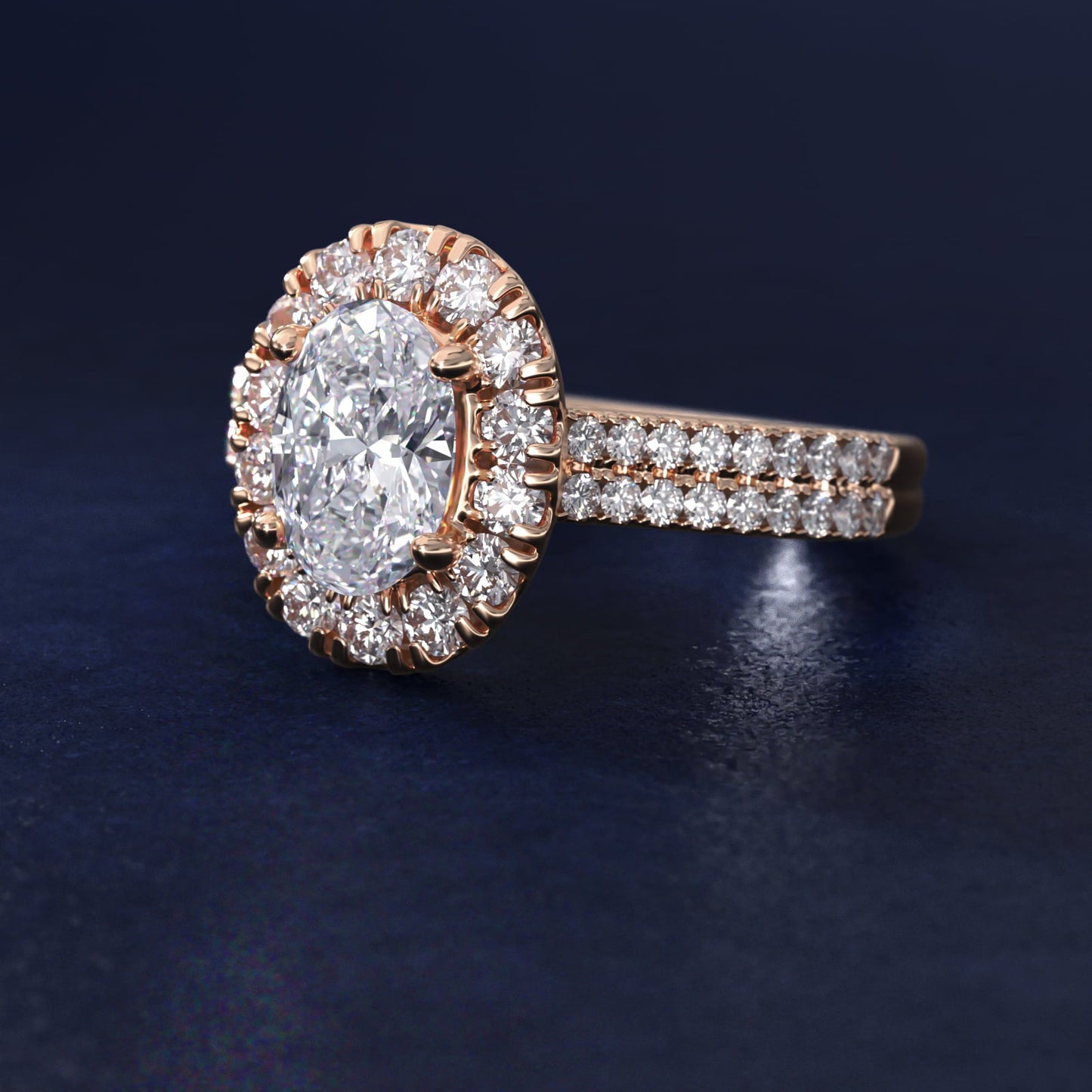 Double Shank Diamond Halo Engagement Ring In 18k Rose Gold By James Allen - Oval Center