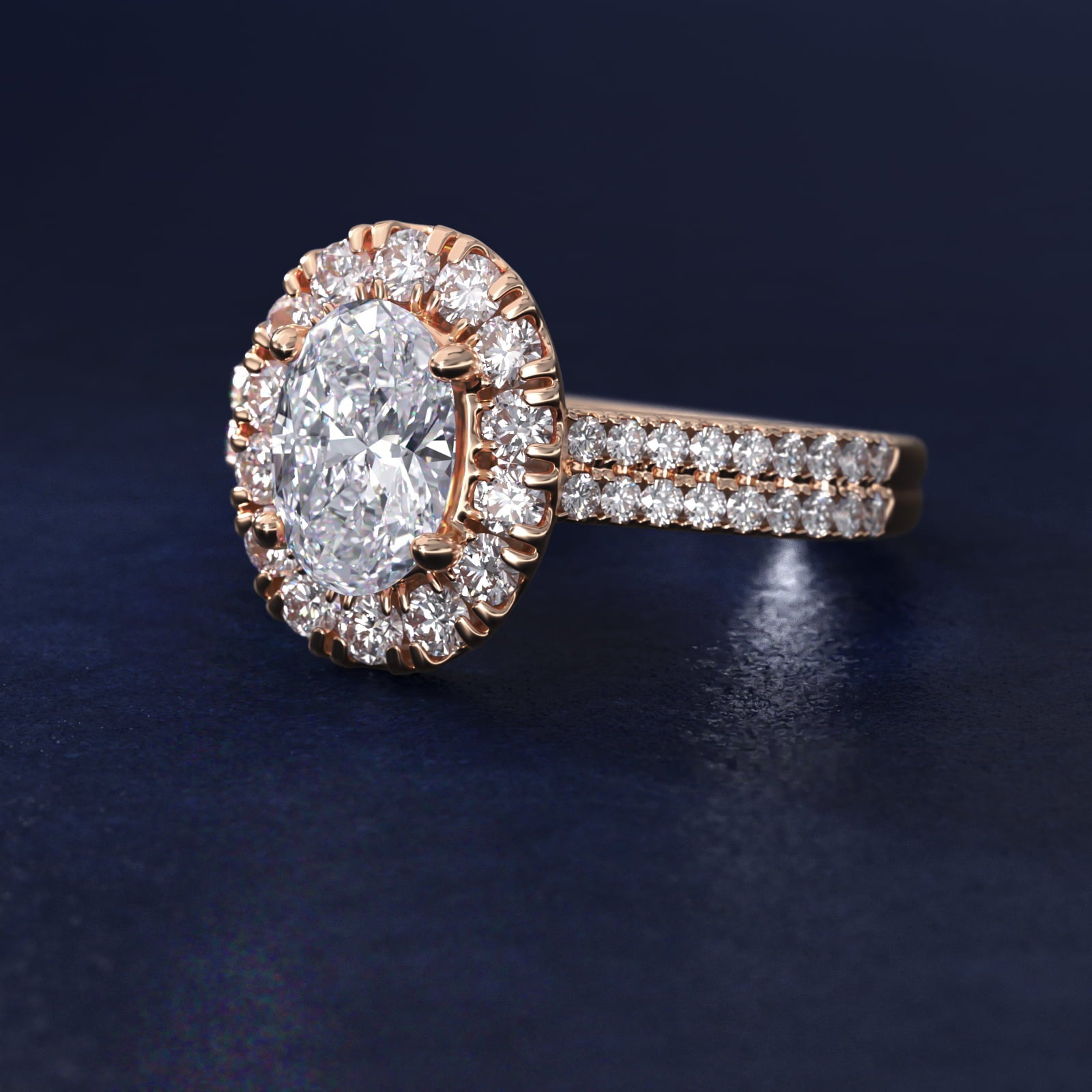 Double Shank Diamond Halo Engagement Ring In 18k Rose Gold By James Allen - Oval Center