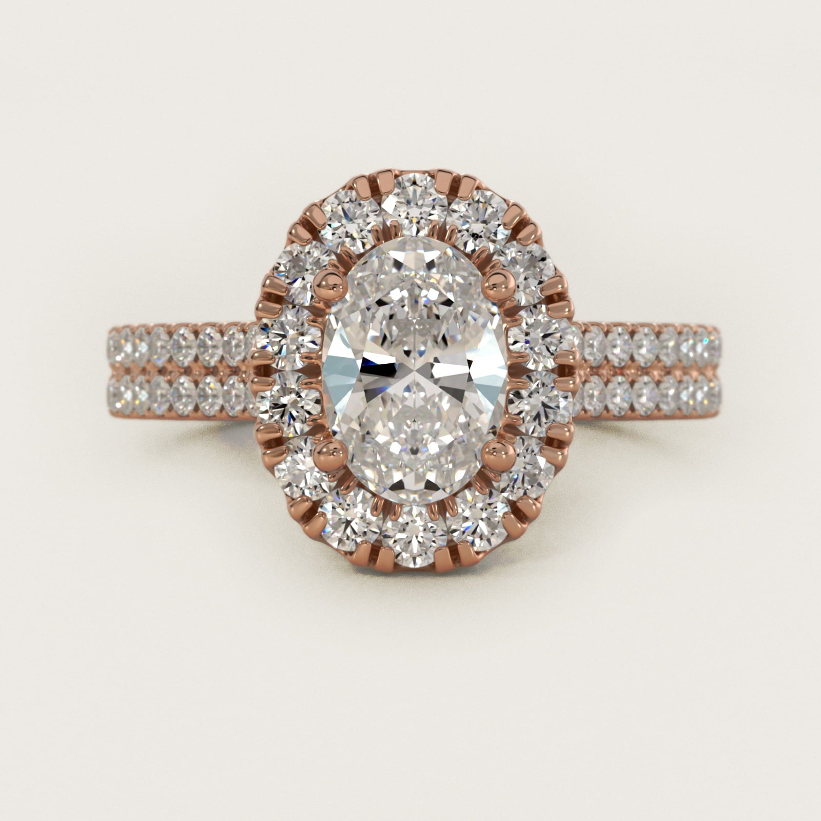 Double Shank Diamond Halo Engagement Ring In 14K Rose Gold By James Allen - Oval Center