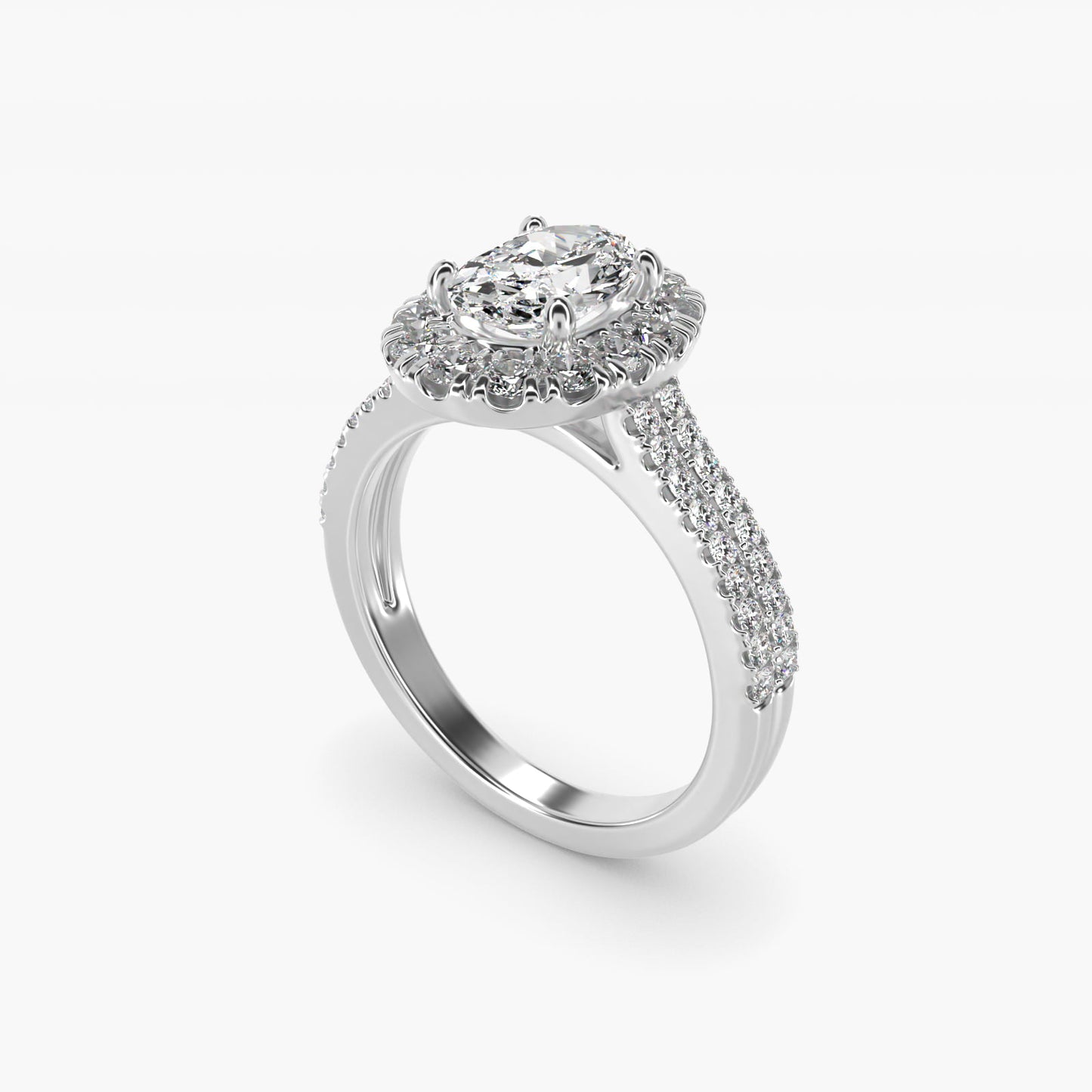 Double Shank Diamond Halo Engagement Ring In 14K White Gold By James Allen - Oval Center