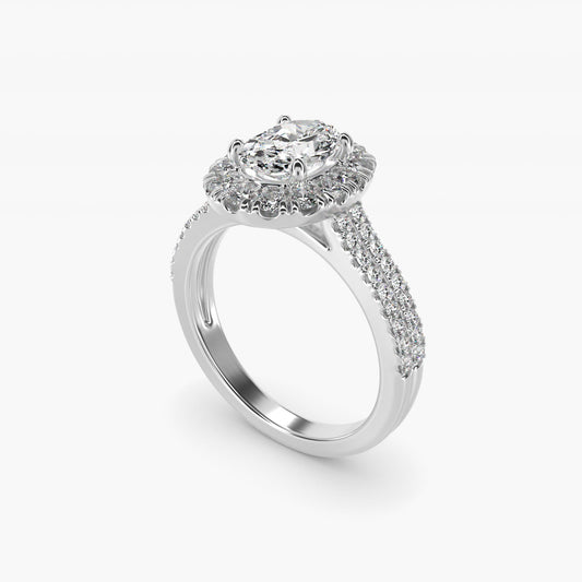 Double Shank Diamond Halo Engagement Ring In 14K White Gold By James Allen - Oval Center