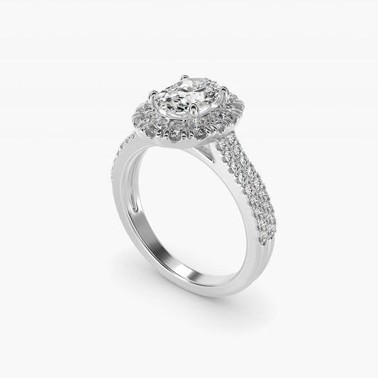 Double Shank Diamond Halo Engagement Ring In 18k White Gold By James Allen - Oval Center