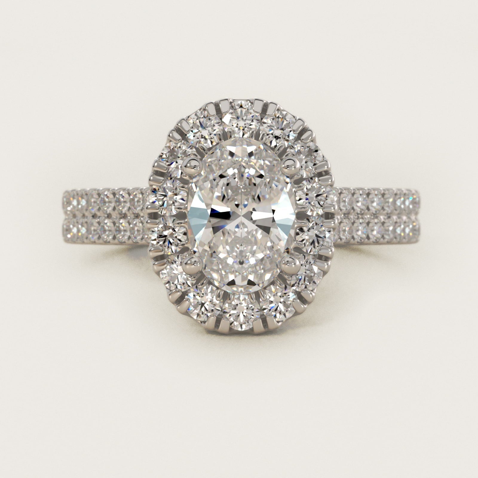 Double Shank Diamond Halo Engagement Ring In 18k White Gold By James Allen - Oval Center
