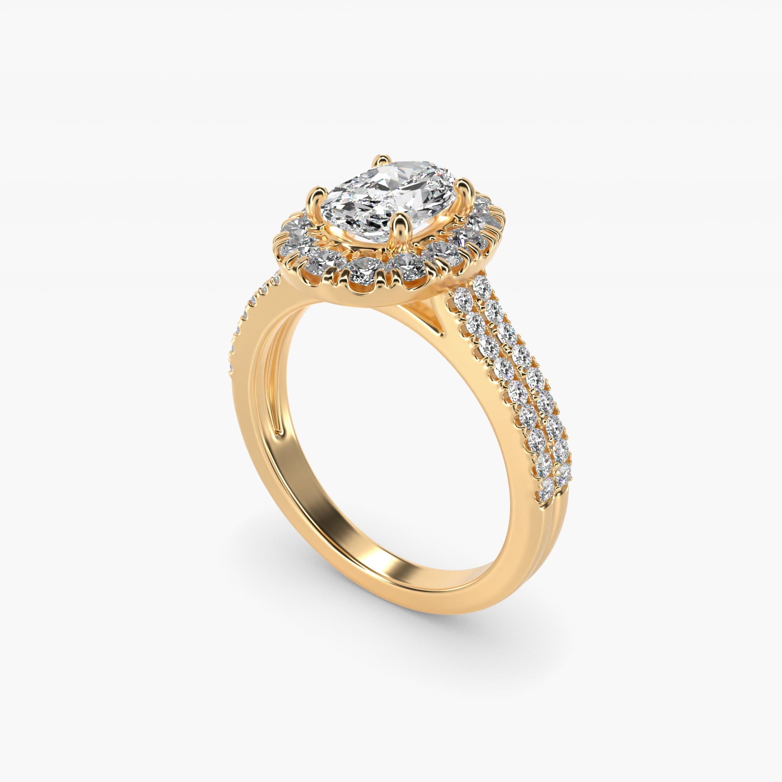 Double Shank Diamond Halo Engagement Ring In 14K Yellow Gold By James Allen - Oval Center