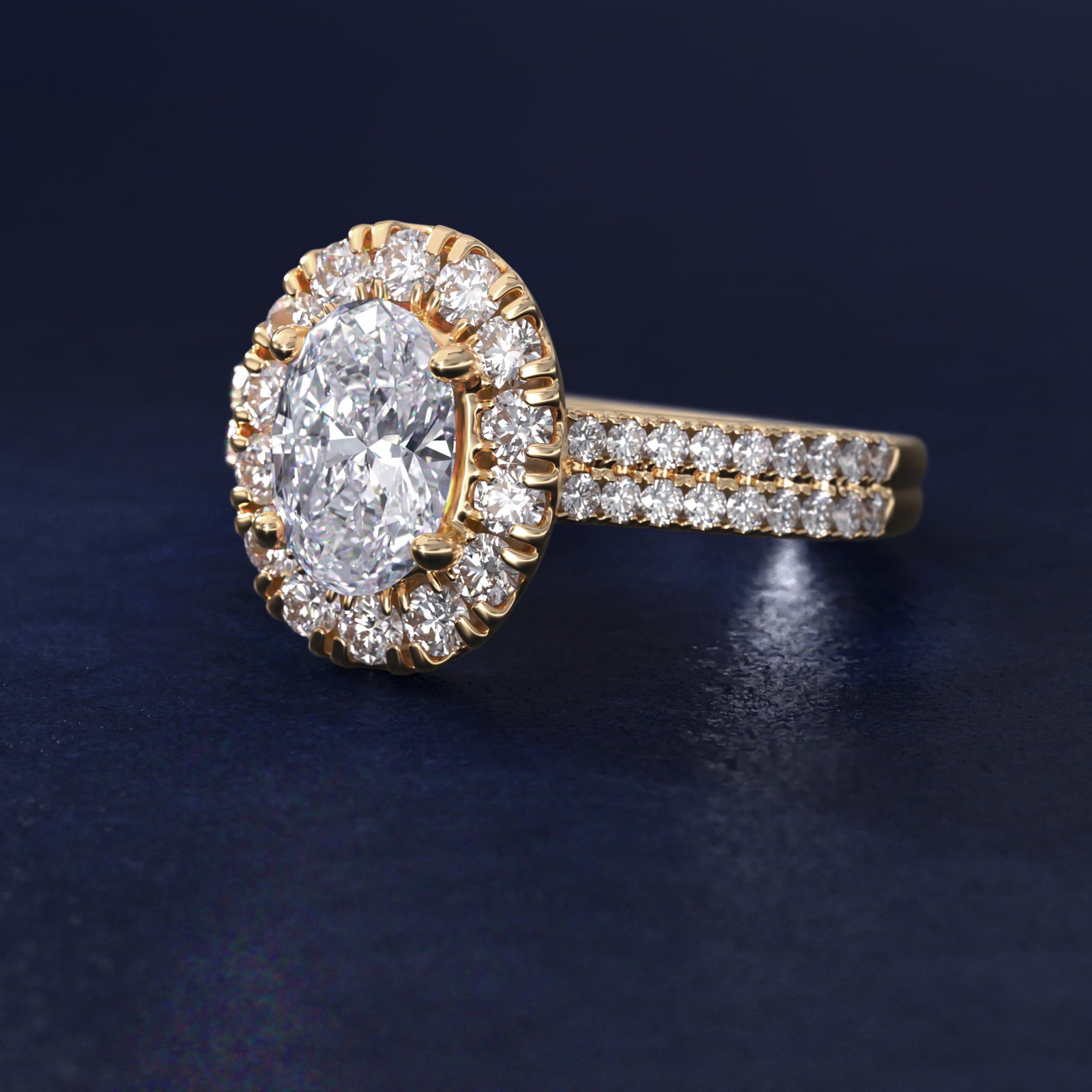 Double Shank Diamond Halo Engagement Ring In 14K Yellow Gold By James Allen - Oval Center