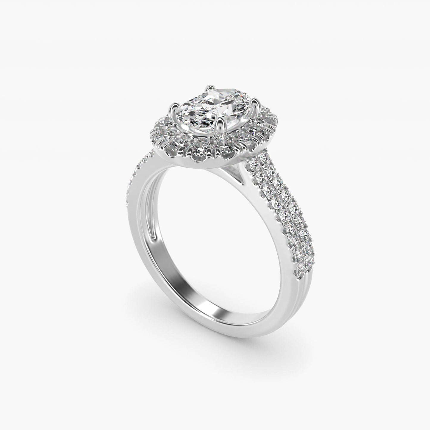 Double Shank Diamond Halo Engagement Ring In Platinum By James Allen - Oval Center