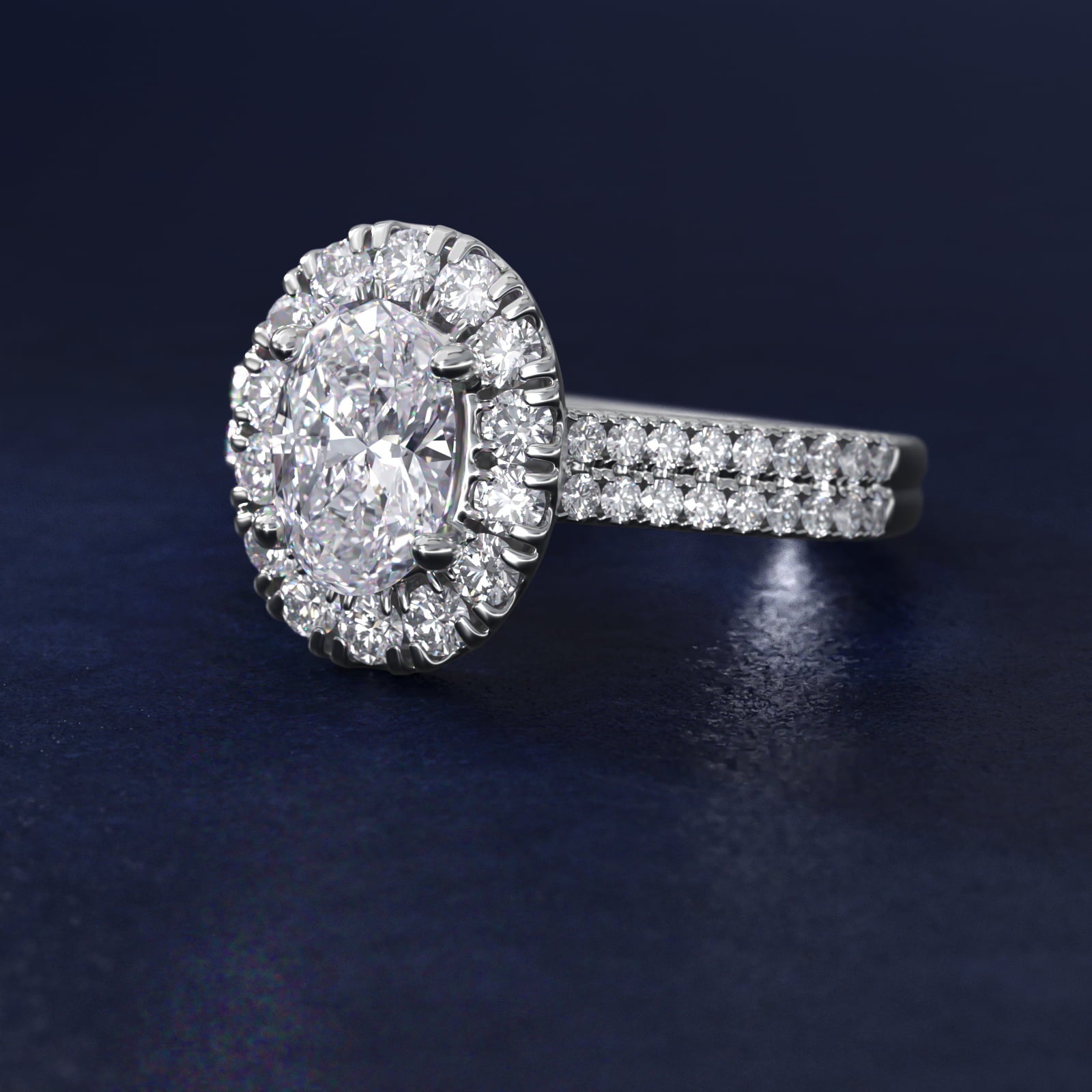 Double Shank Diamond Halo Engagement Ring In Platinum By James Allen - Oval Center