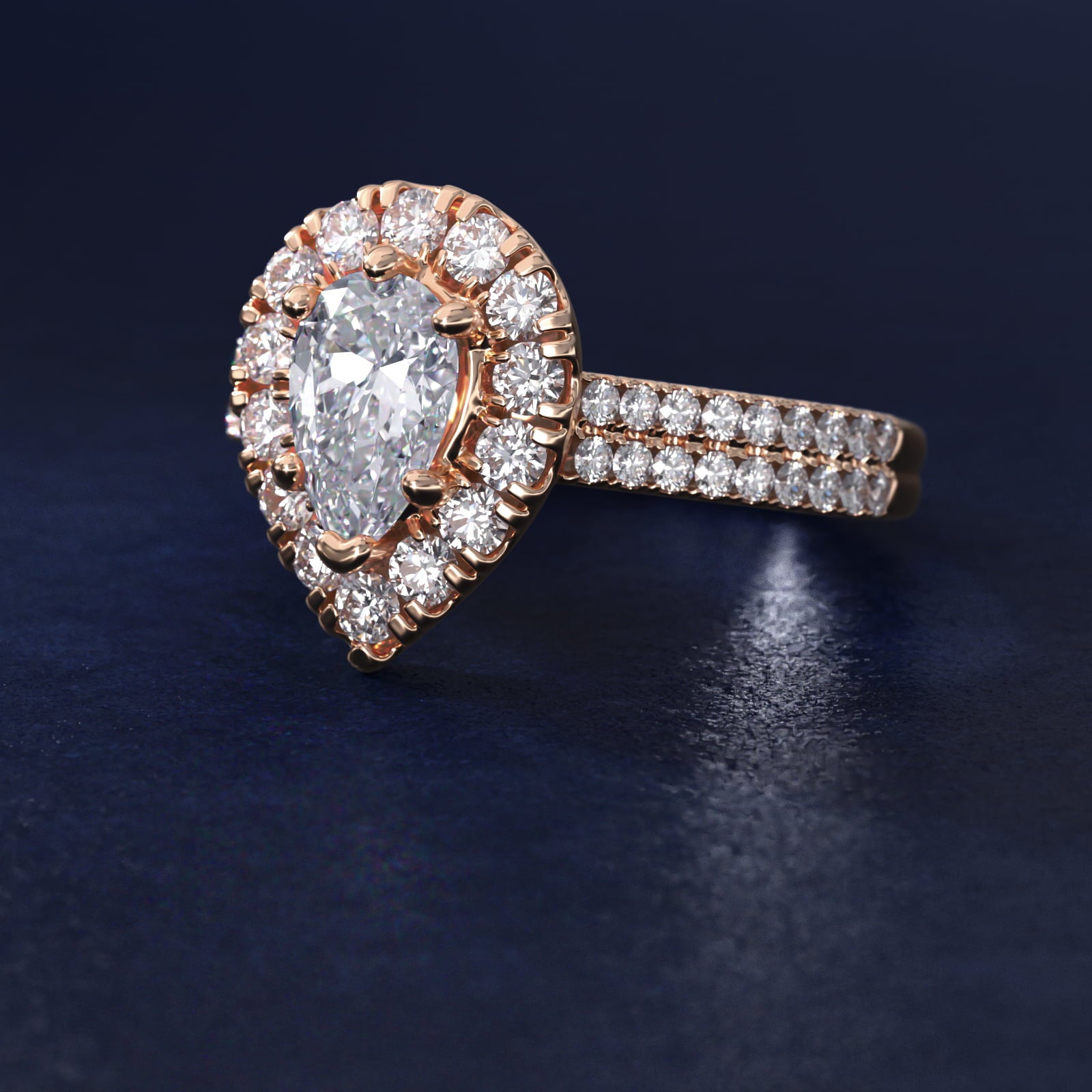 Double Shank Diamond Halo Engagement Ring In 14K Rose Gold By James Allen - Pear Center