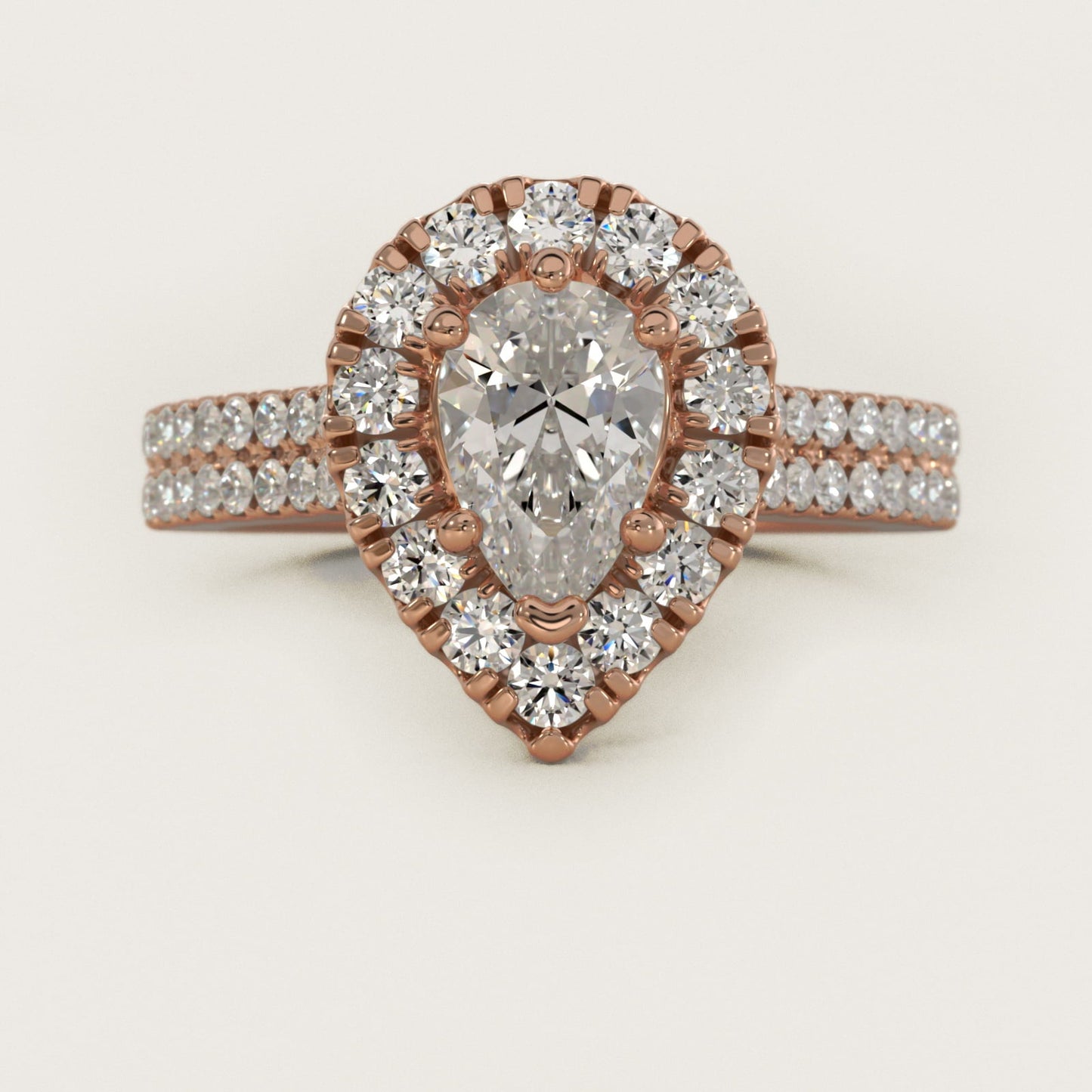 Double Shank Diamond Halo Engagement Ring In 18k Rose Gold By James Allen - Pear Center