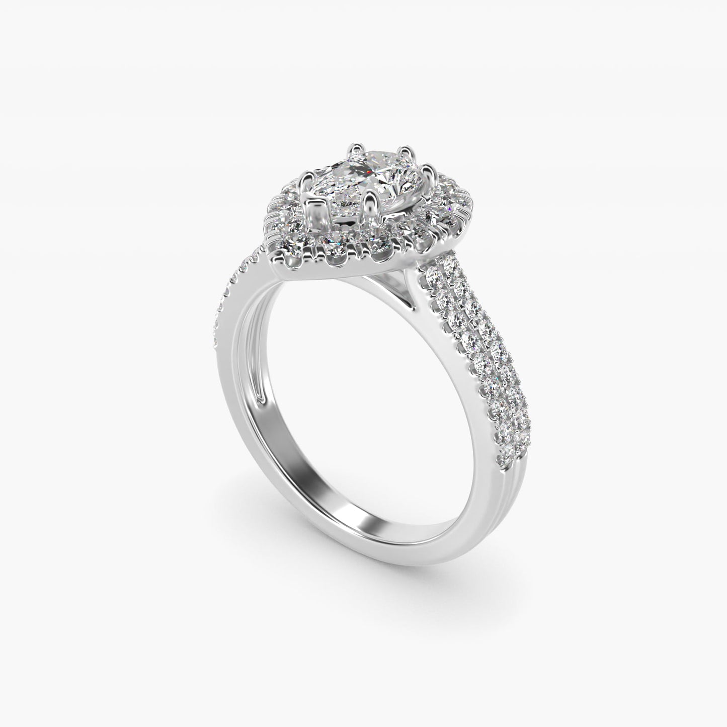 Double Shank Diamond Halo Engagement Ring In 14K White Gold By James Allen - Pear Center