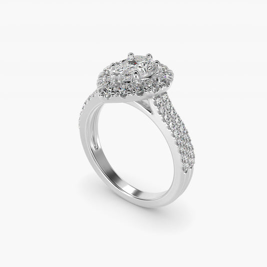 Double Shank Diamond Halo Engagement Ring In 18k White Gold By James Allen - Pear Center