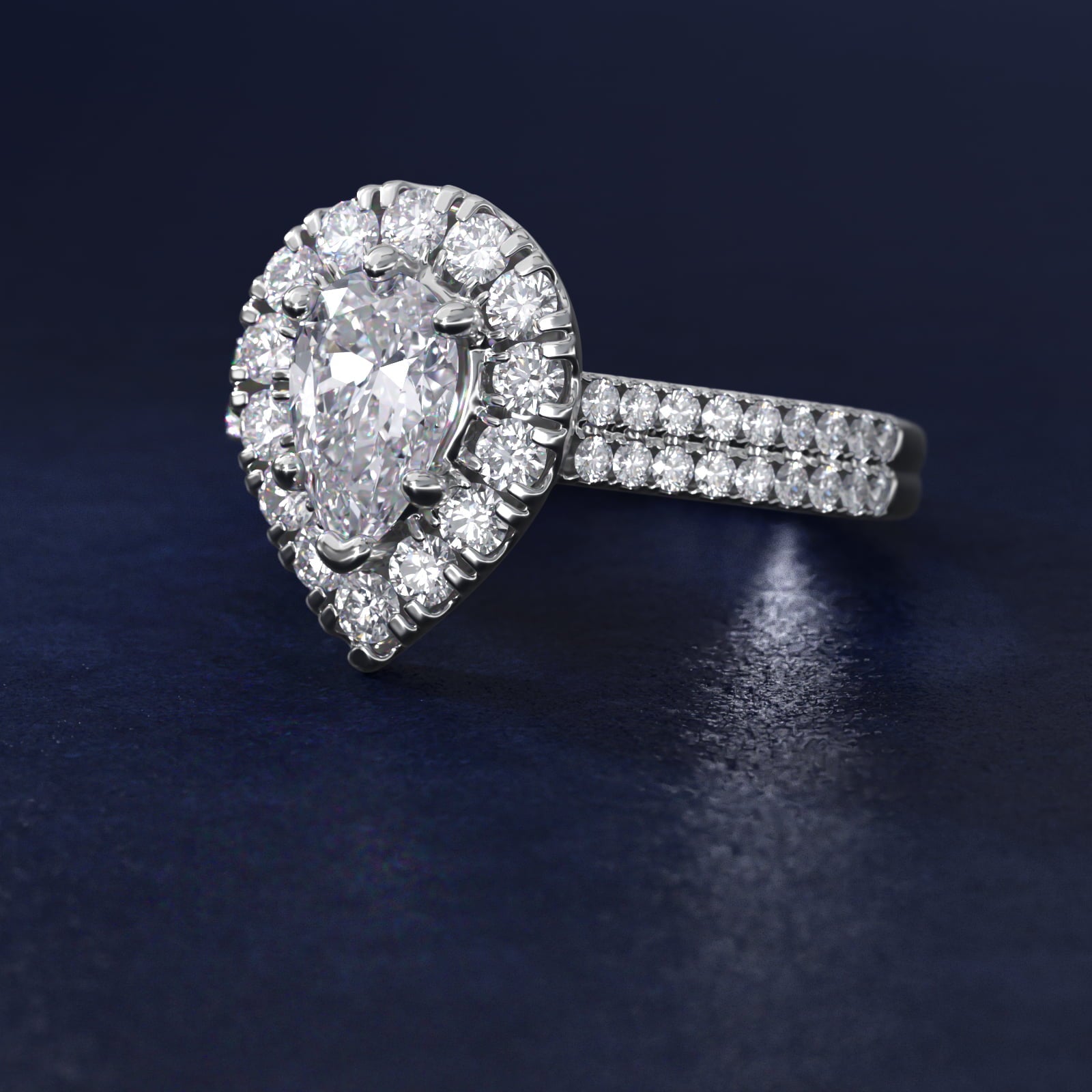 Double Shank Diamond Halo Engagement Ring In 14K White Gold By James Allen - Pear Center