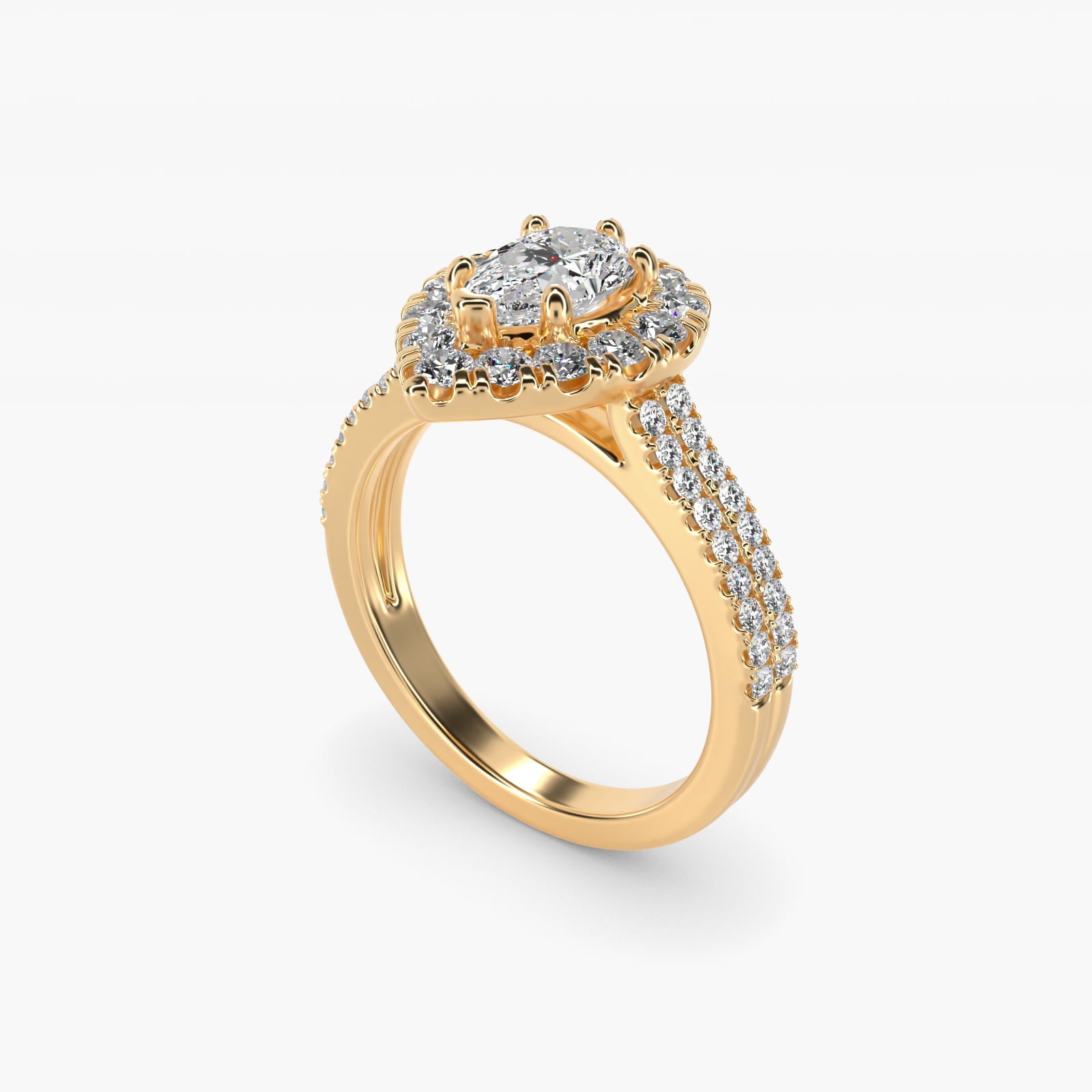 Double Shank Diamond Halo Engagement Ring In 18k Yellow Gold By James Allen - Pear Center