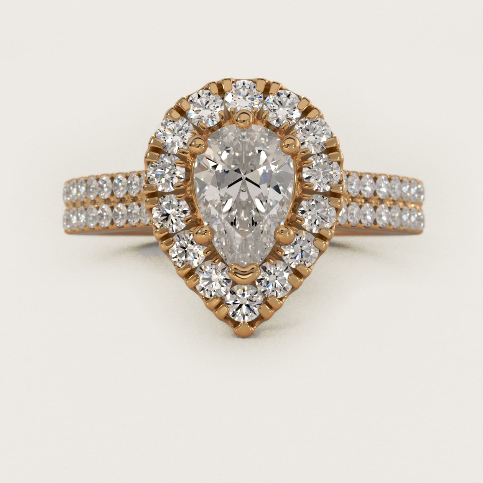 Double Shank Diamond Halo Engagement Ring In 14K Yellow Gold By James Allen - Pear Center