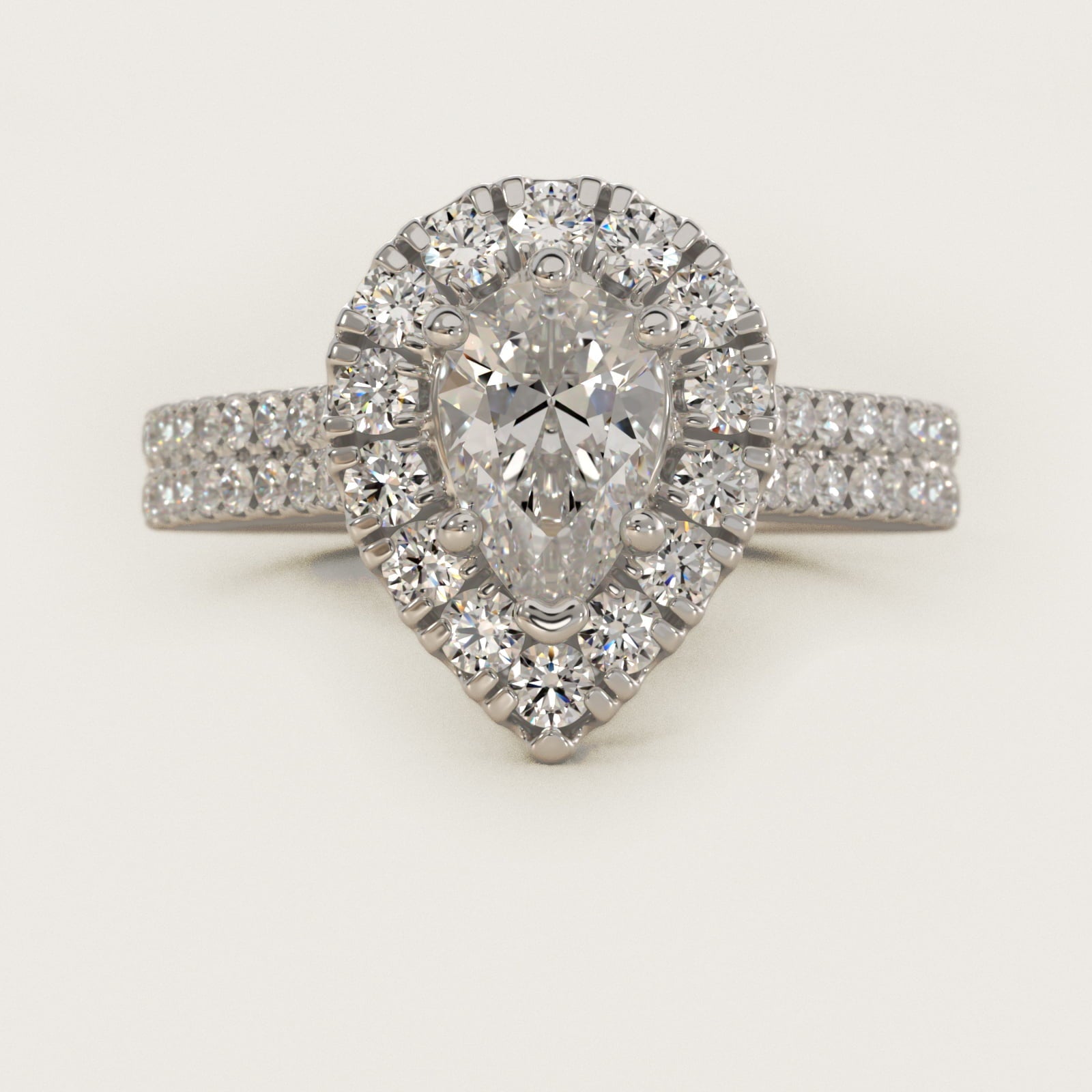 Double Shank Diamond Halo Engagement Ring In Platinum By James Allen - Pear Center