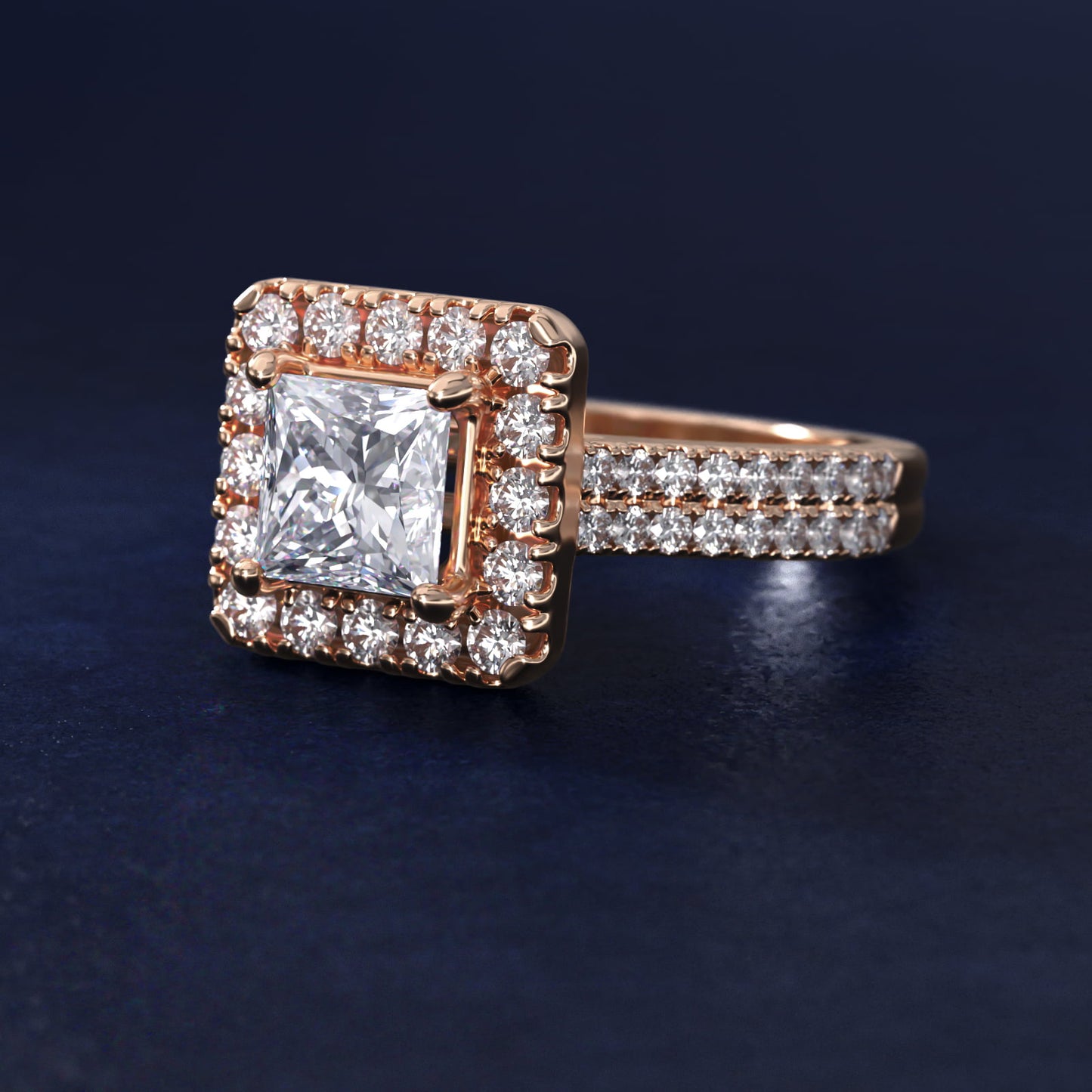 Double Shank Diamond Halo Engagement Ring In 14K Rose Gold By James Allen - Princess Center