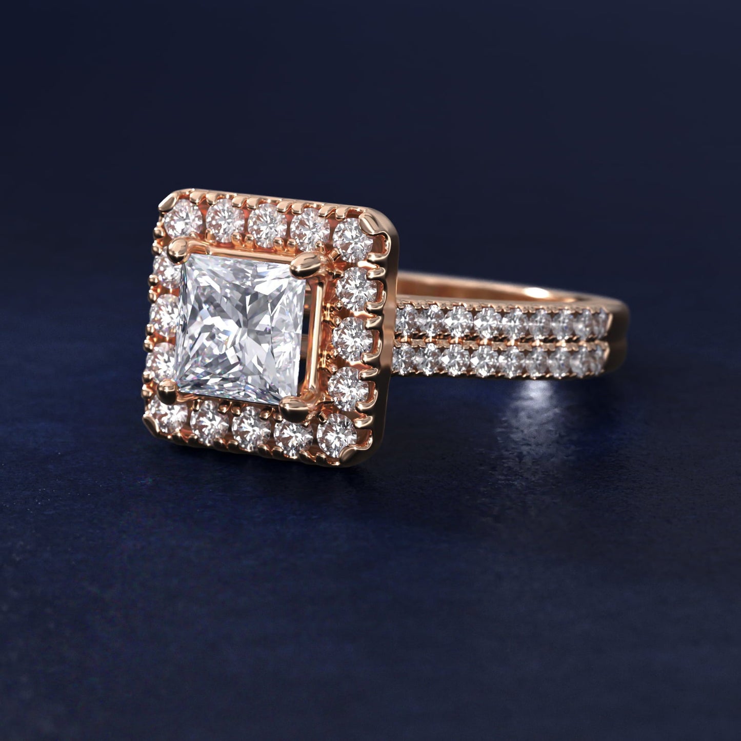 Double Shank Diamond Halo Engagement Ring In 18k Rose Gold By James Allen - Princess Center