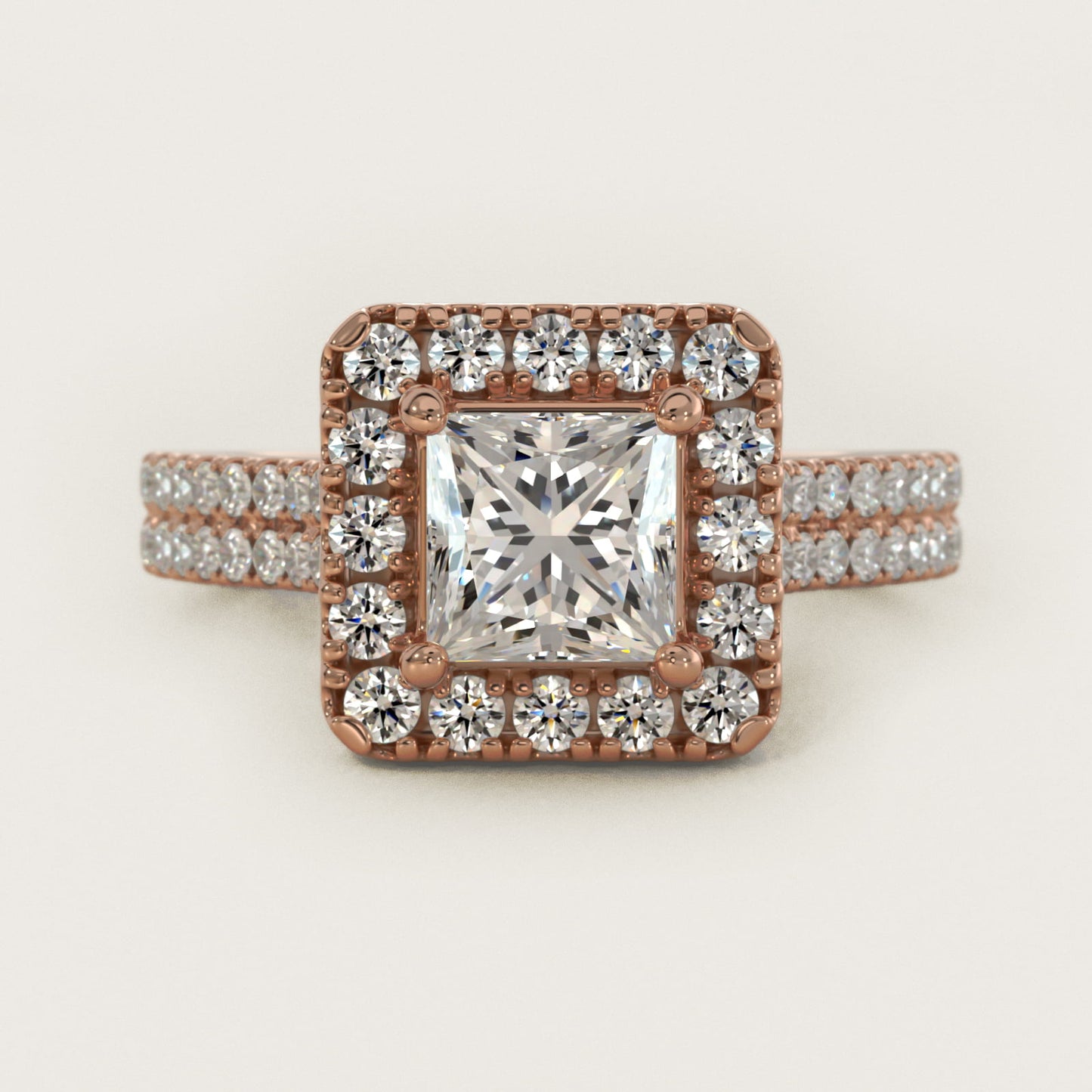 Double Shank Diamond Halo Engagement Ring In 14K Rose Gold By James Allen - Princess Center
