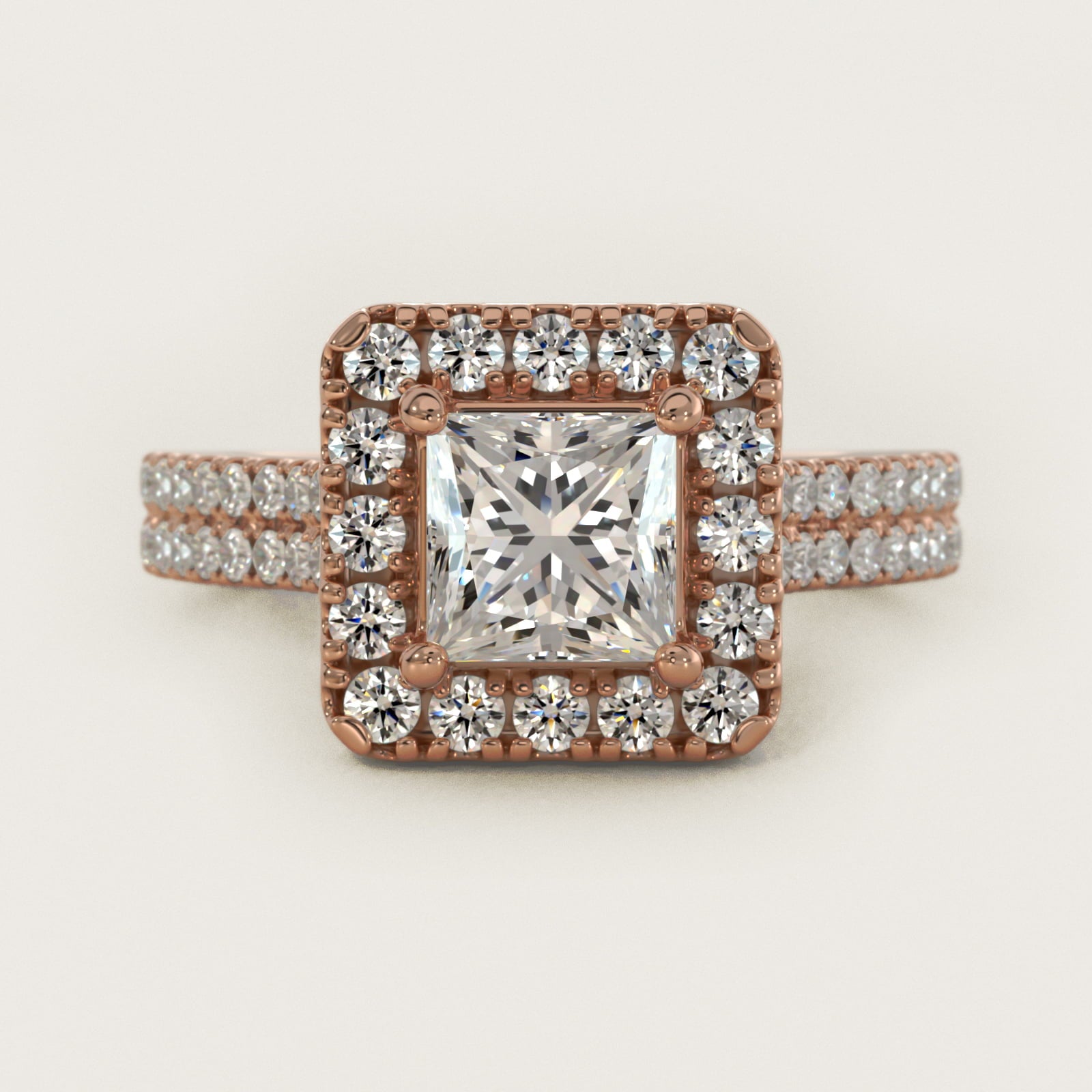 Double Shank Diamond Halo Engagement Ring In 14K Rose Gold By James Allen - Princess Center