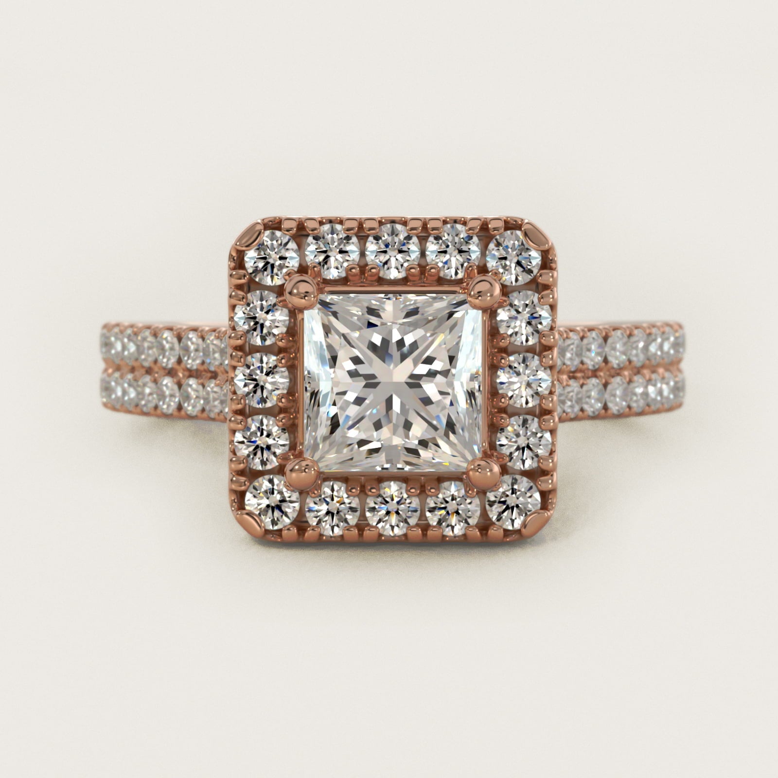 Double Shank Diamond Halo Engagement Ring In 18k Rose Gold By James Allen - Princess Center