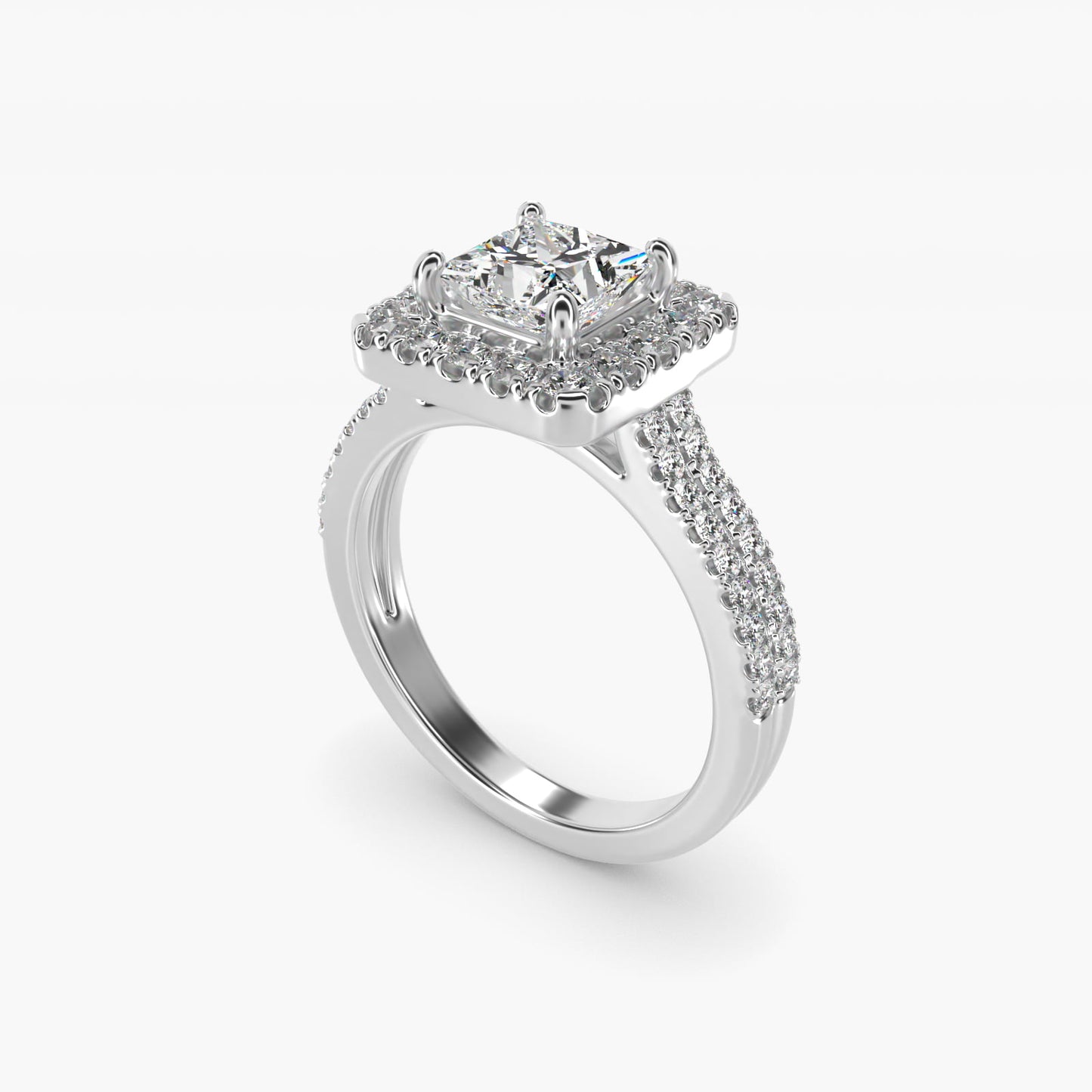 Double Shank Diamond Halo Engagement Ring In 14K White Gold By James Allen - Princess Center