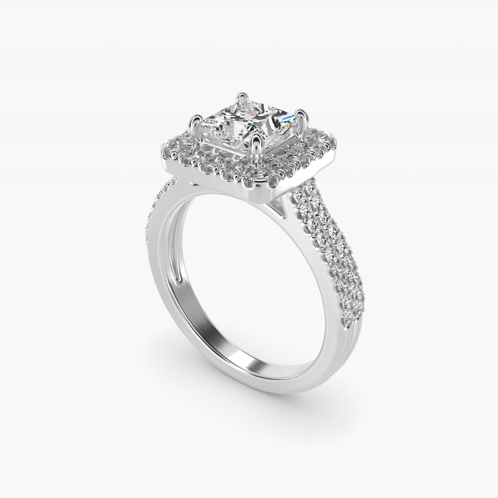 Double Shank Diamond Halo Engagement Ring In 14K White Gold By James Allen - Princess Center