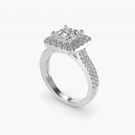 Double Shank Diamond Halo Engagement Ring In 14K White Gold By James Allen - Princess Center