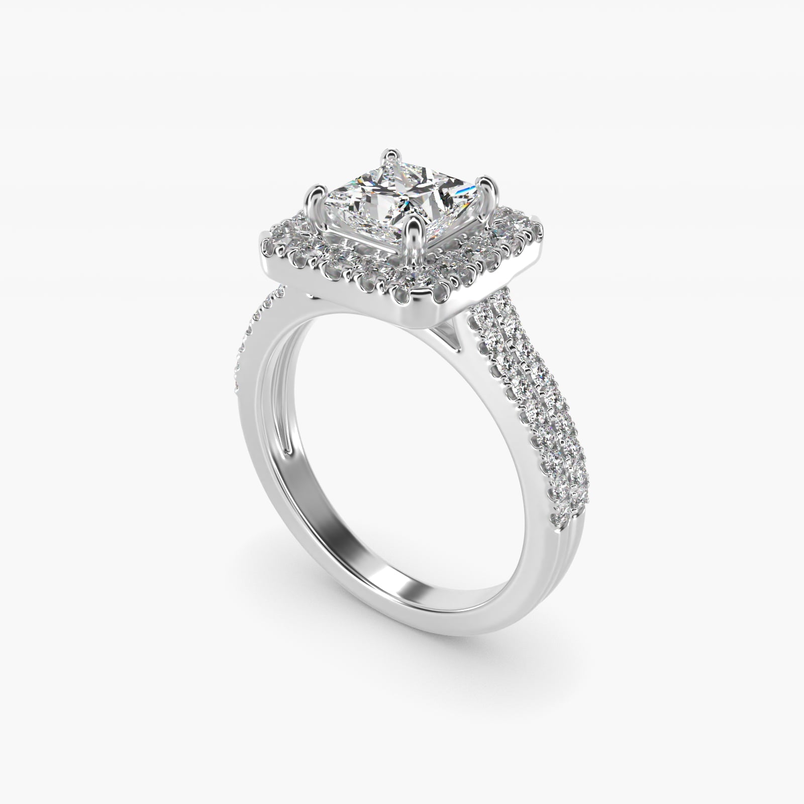 Double Shank Diamond Halo Engagement Ring In 18k White Gold By James Allen - Princess Center